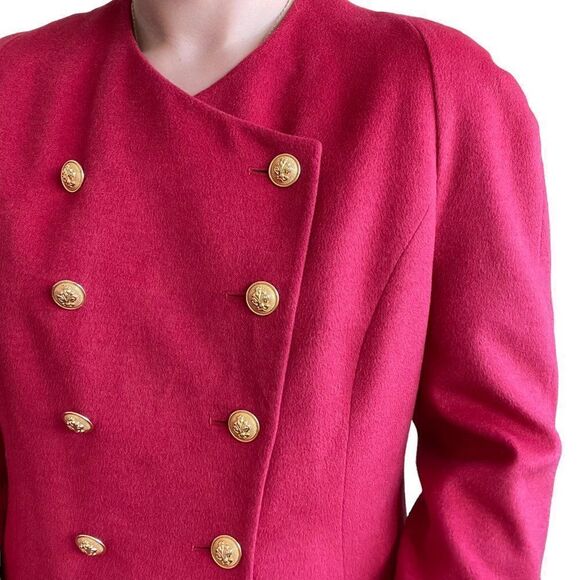 Vintage Womens 80s Louis Feraud Wool Cashmere Blend Red Double Breasted Blazer - Picture 4 of 8